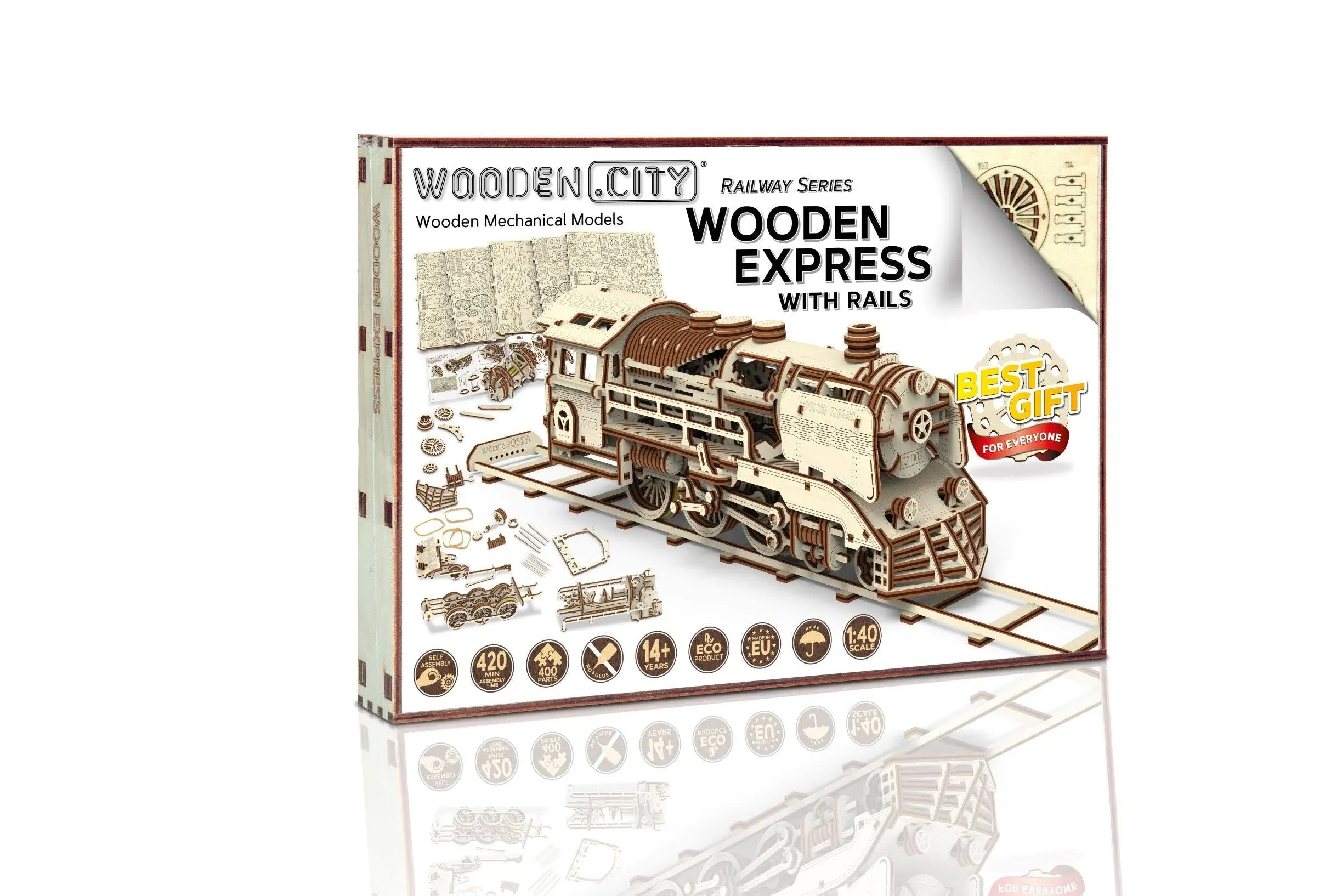 WOODEN.CITY 3D Mechanical DIY Steam Locomotive - Train Model Kits for Adults - 3D Wooden Puzzles - Trains for Adults - Wooden Model Train - Wooden Models for Adults to Build - 3D Puzzle Model Kits