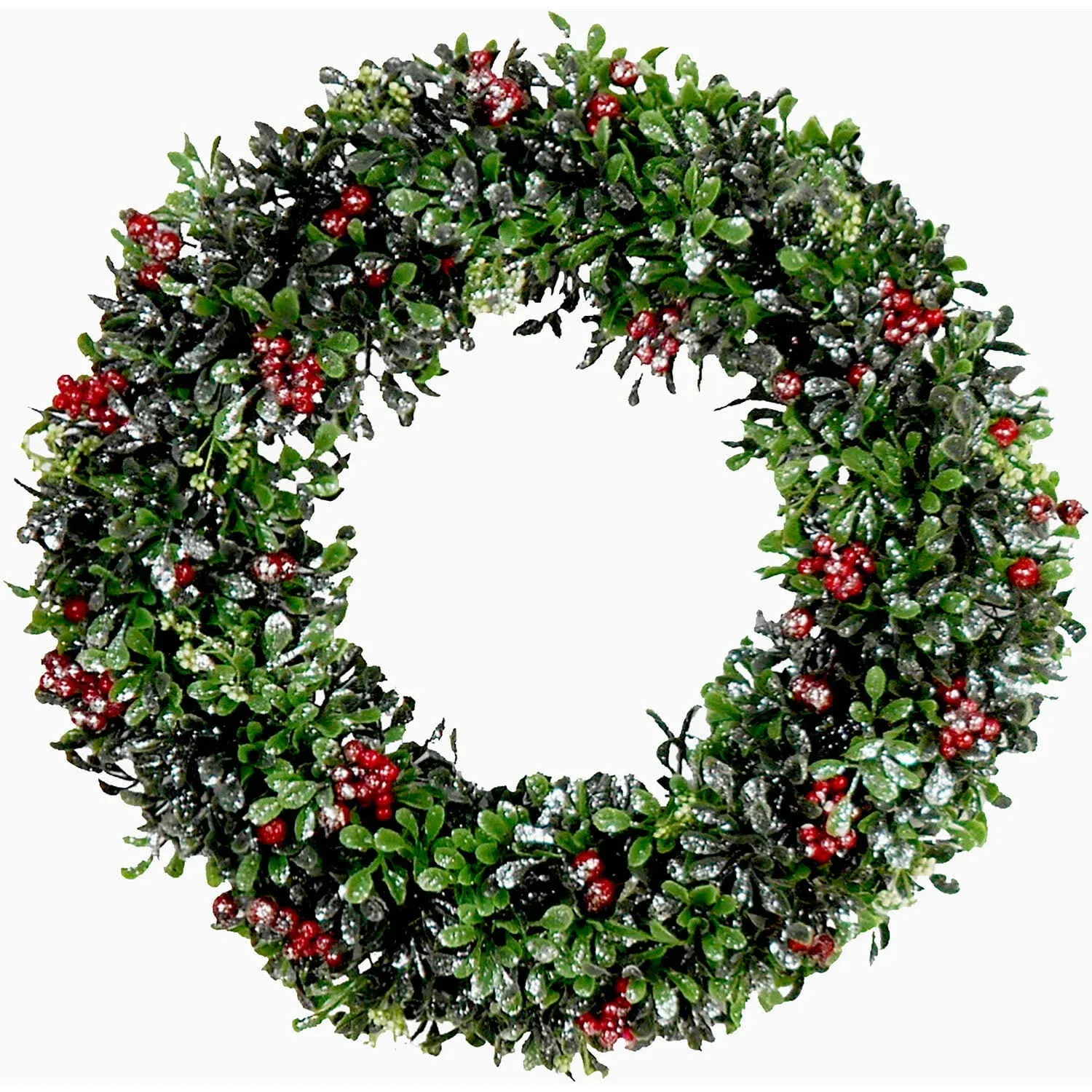 Fraser Hill Farm Faux Boxwood Christmas Wreath, 20 Inch Diameter | Decorated with Red Berries | Perfect for Door, Wall, or Window | FF020CHWR001-0GR, Green