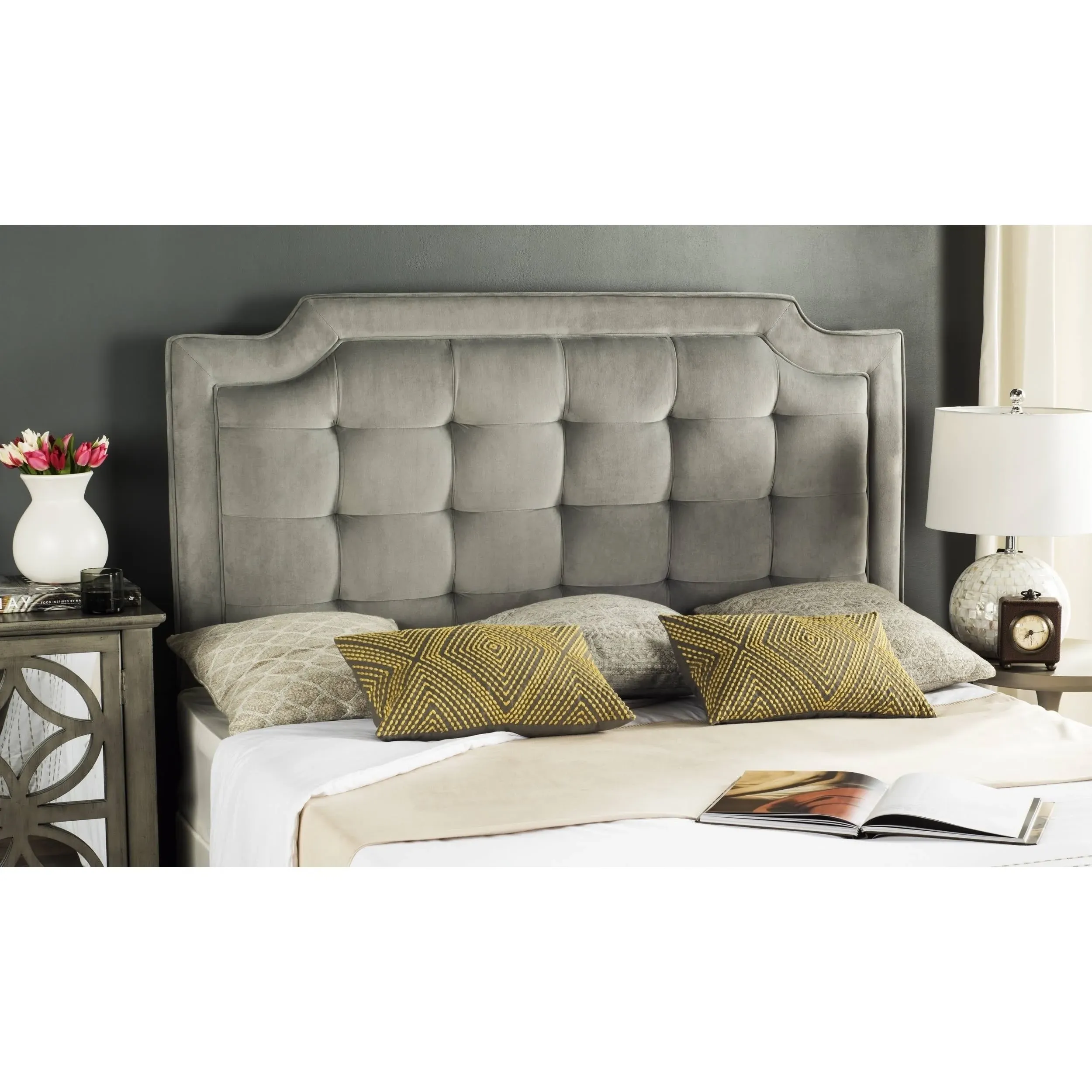 Safavieh Sapphire Pewter Tufted Velvet King Headboard