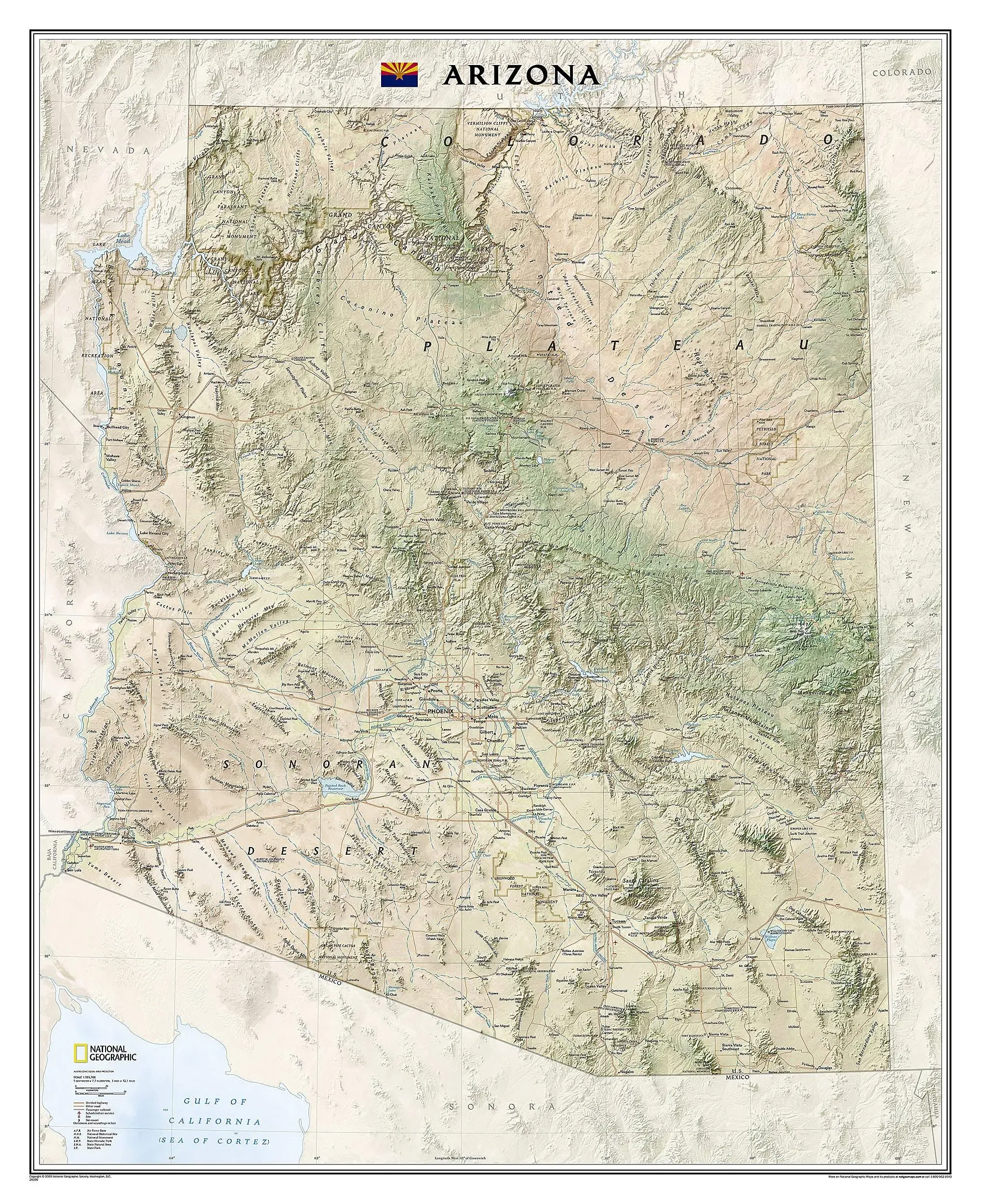 National Geographic Arizona Wall Map - Laminated (33 x 40.5 in) (National Geographic Reference Map)