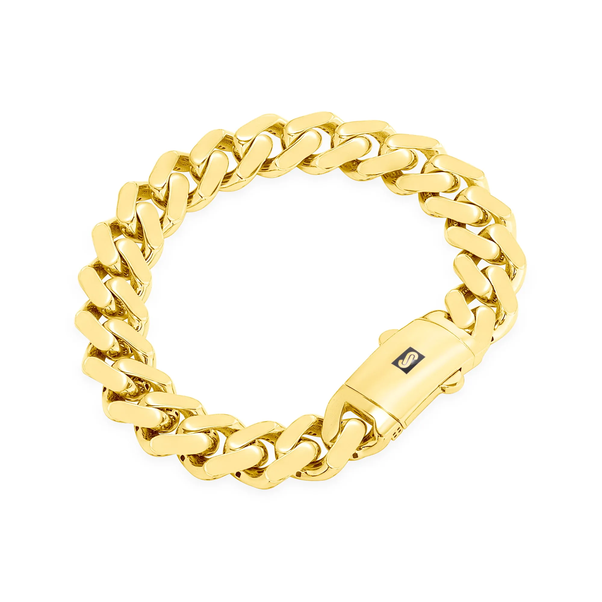 Nuragold 14k Yellow Gold 9mm Royal Monaco Miami Cuban Link Chain Bracelet, Mens Womens Fancy 7" 7.5" 8" 8.5" 9"