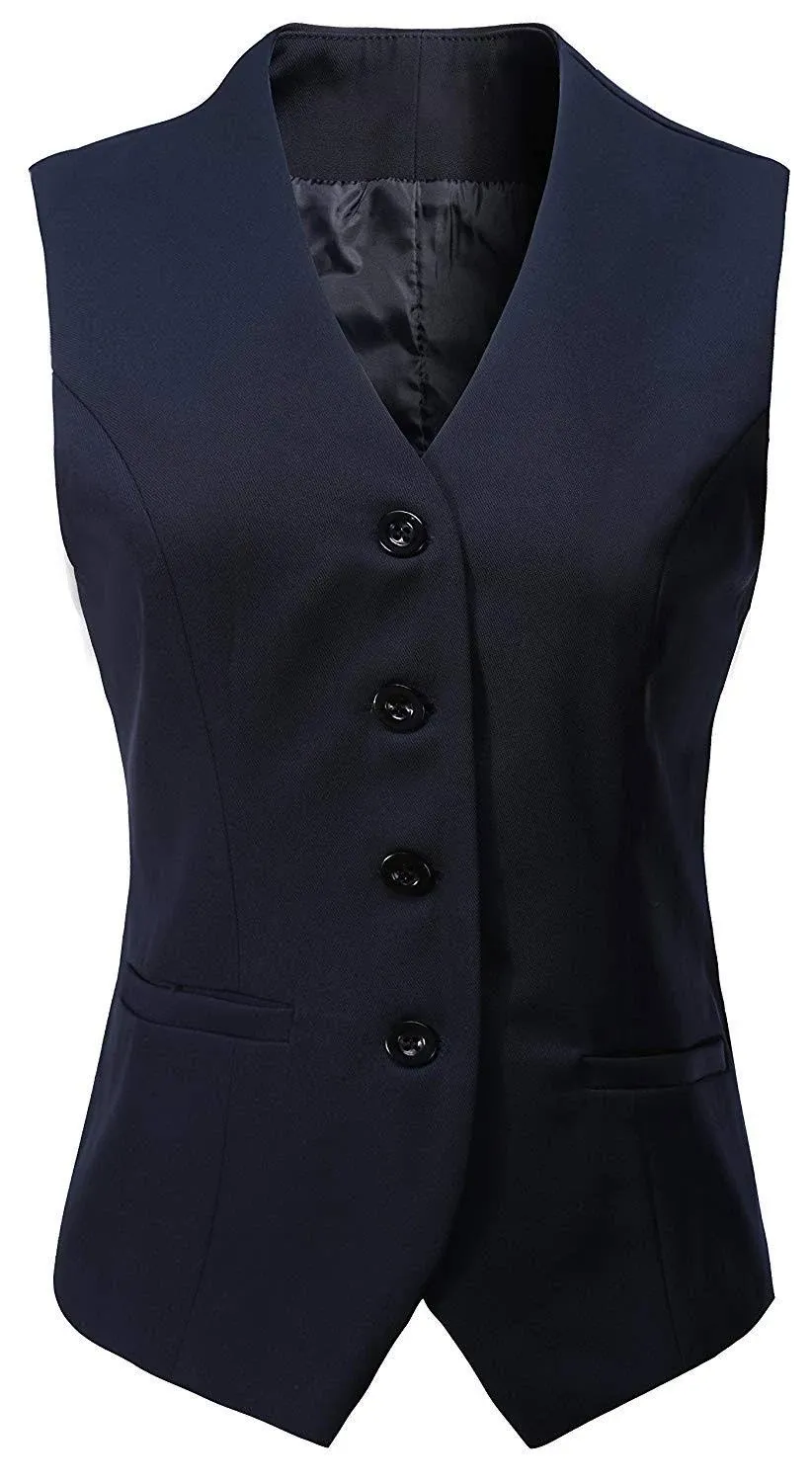 V VOCNI Women&#039;s Fully Lined 4 Button V-Neck Economy Dressy Suit Vest Waistcoat