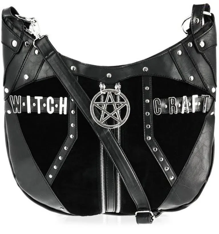 Restyle Witchcraft Pentagram Velvet Faux Leather Gothic Punk Hobo Sack Bag Purse