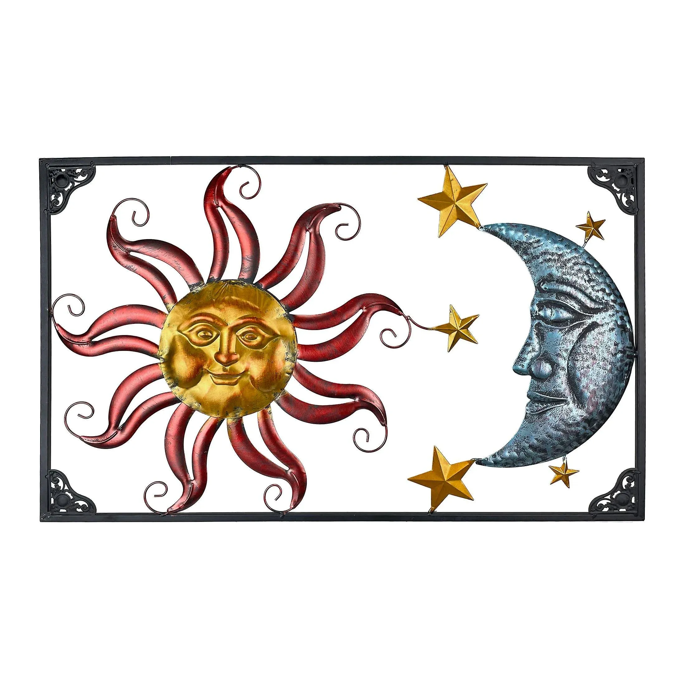 Tri-Color Metal Art Celestial Sun Moon and Stars Indoor Outdoor Wall Hanging