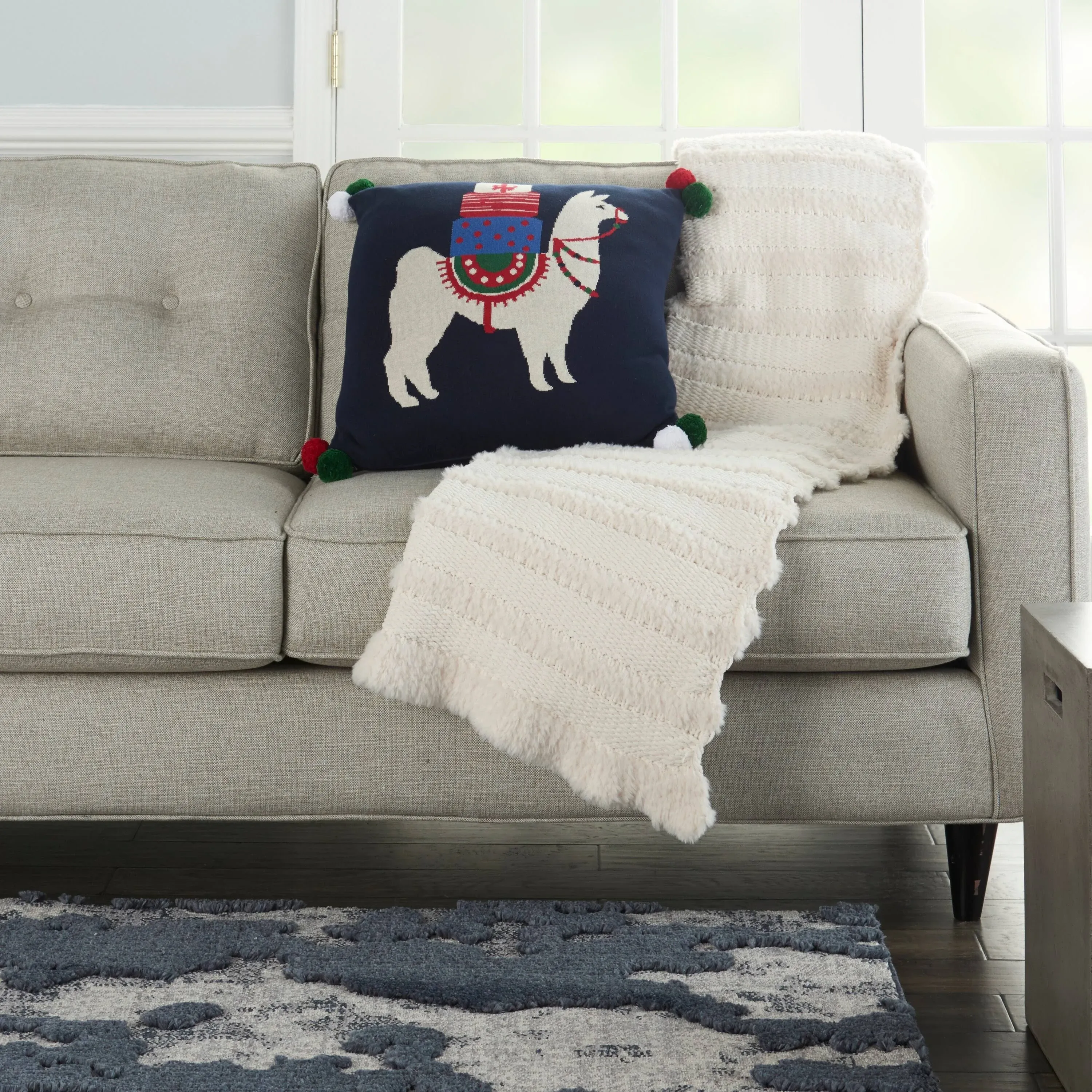 Mina Victory Holiday Pillows Holiday Llama Multicolor 20" X 20" Throw Pillow