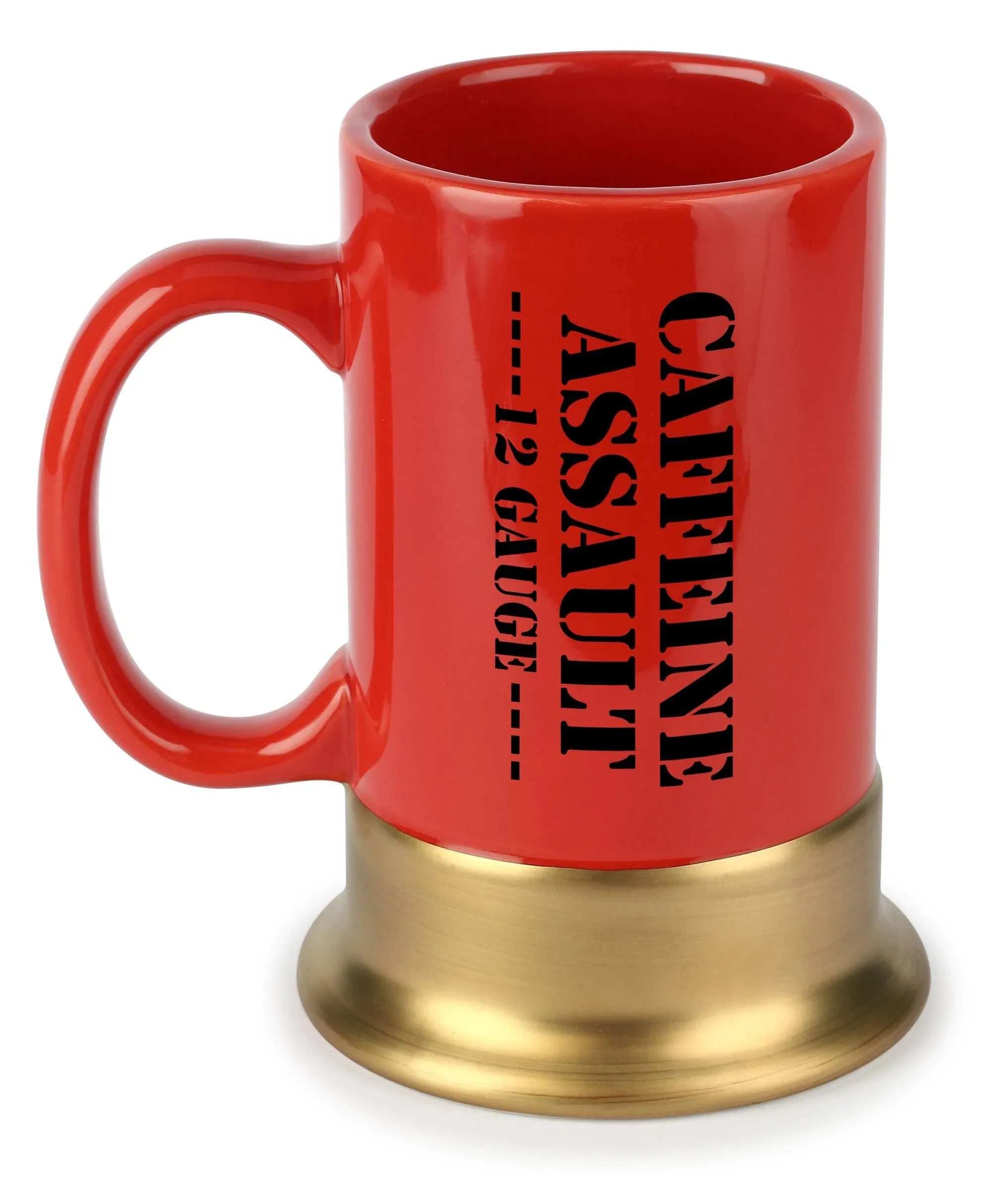 Caliber Gourmet Caffeine Assault Mug In Form of Shotgun Shell Ceramic Red &amp; Gold