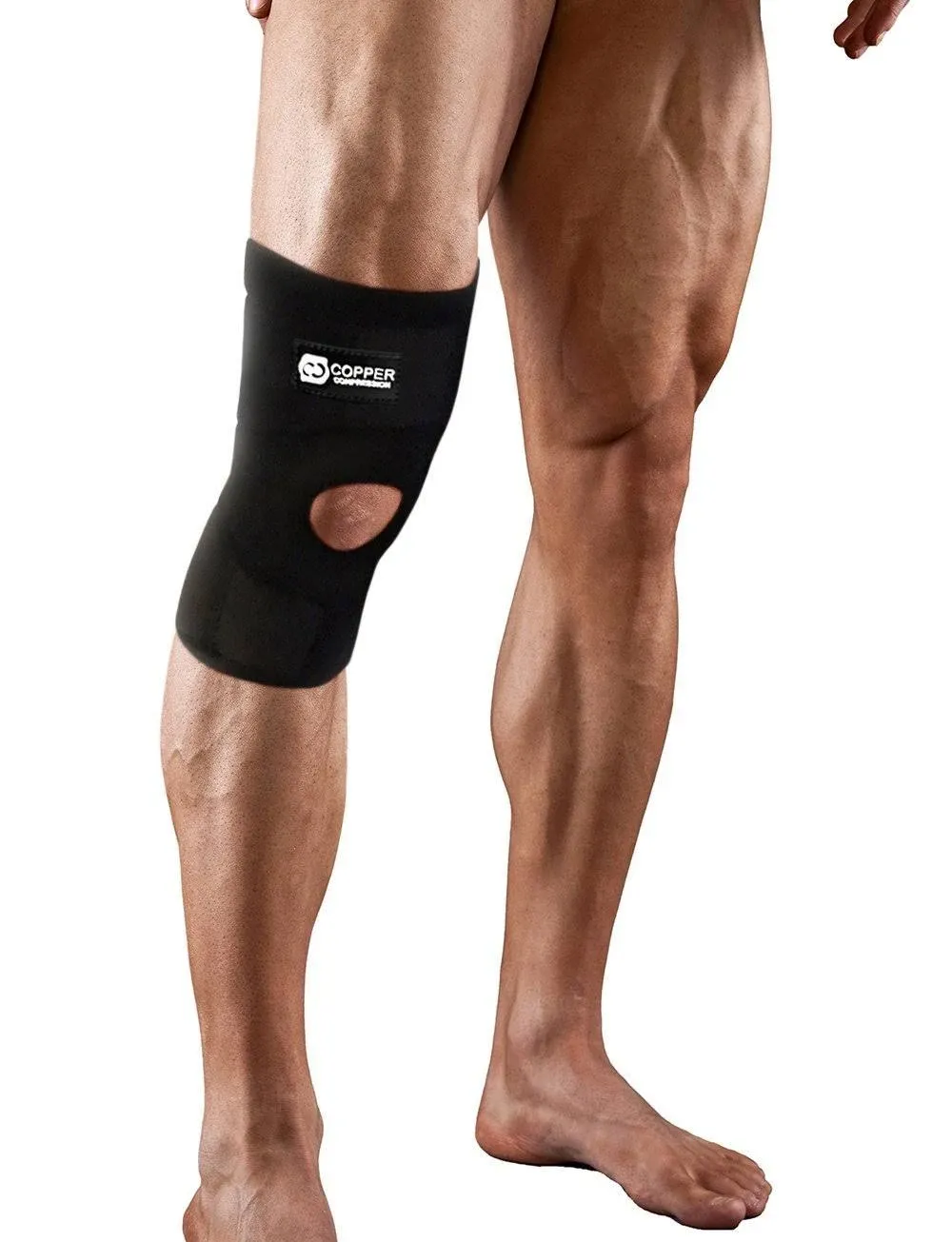 Copper Compression Extra Support Knee Brace - Open Patella Neoprene Stabilizer Design for Sprain, Athletic Injury Recovery - Adjustable for Men & Women - Fits Right/Left Knees - 1 Brace