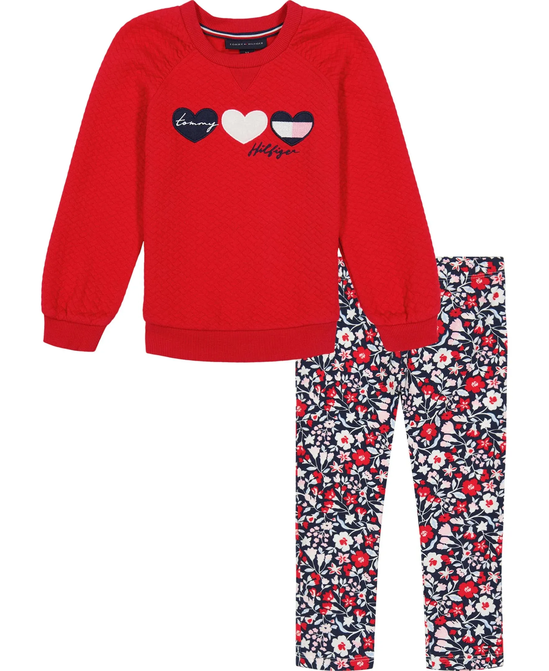 Tommy Hilfiger Toddler Girls Quilted Raglan Tunic and Floral Leggings, 2 Piece ...