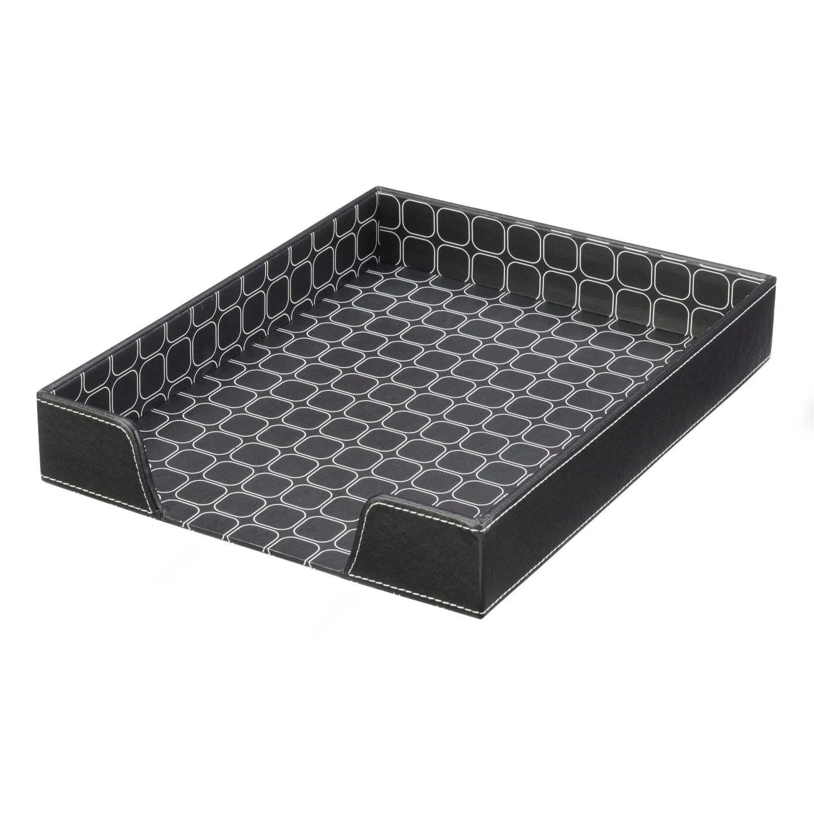 RoomForLife - Modern Stackable Tray in Modern Black & White Pattern - Faux Leather Outside, Pattern Inside - Desktop - Office- entryway and More