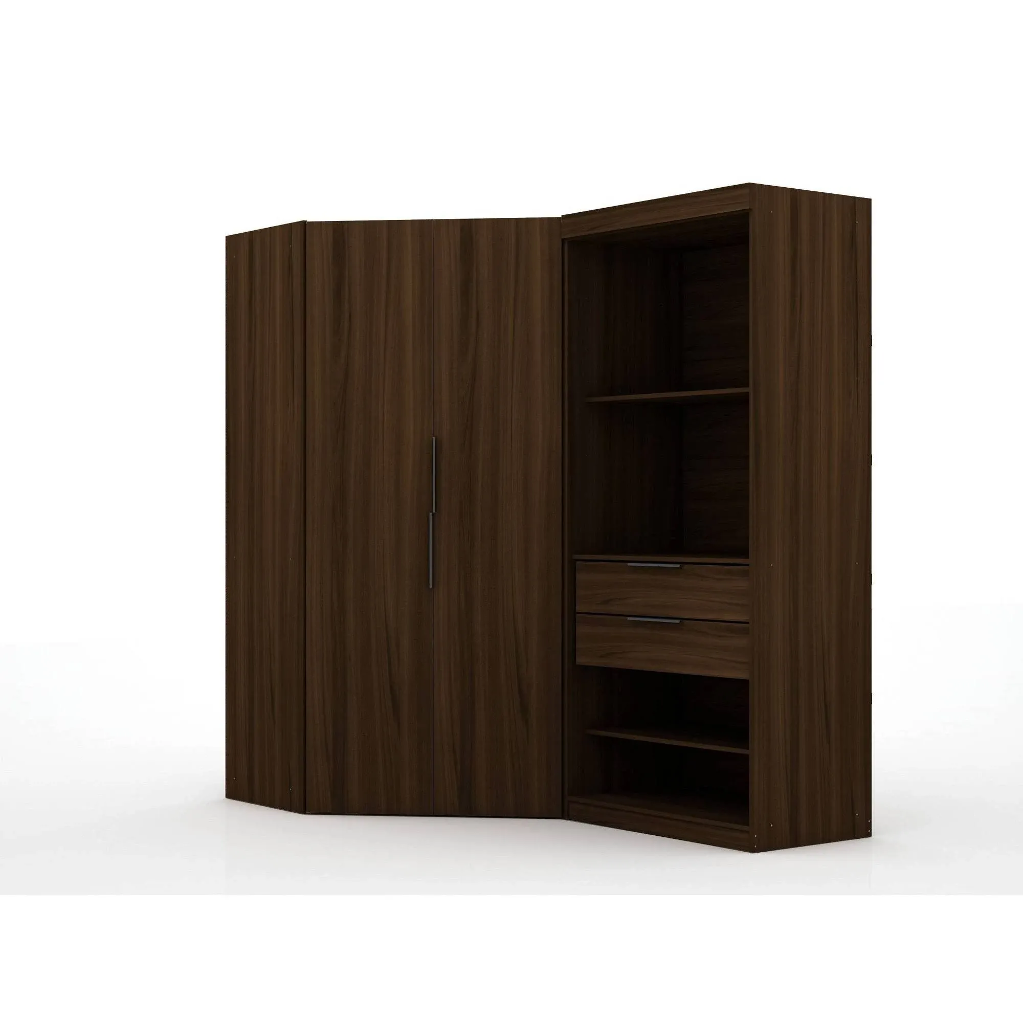 Manhattan Comfort Mulberry 2.0 Semi Open 2 Sectional Modern Wardrobe Corner Closet - Set of 2, Brown