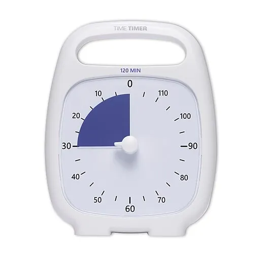 TIME TIMER PLUS 120 Minute Desk Visual Timer Countdown Timer with Portable Handle for Classroom, Office, Homeschooling, Study Tool, with Silent Operation (White)