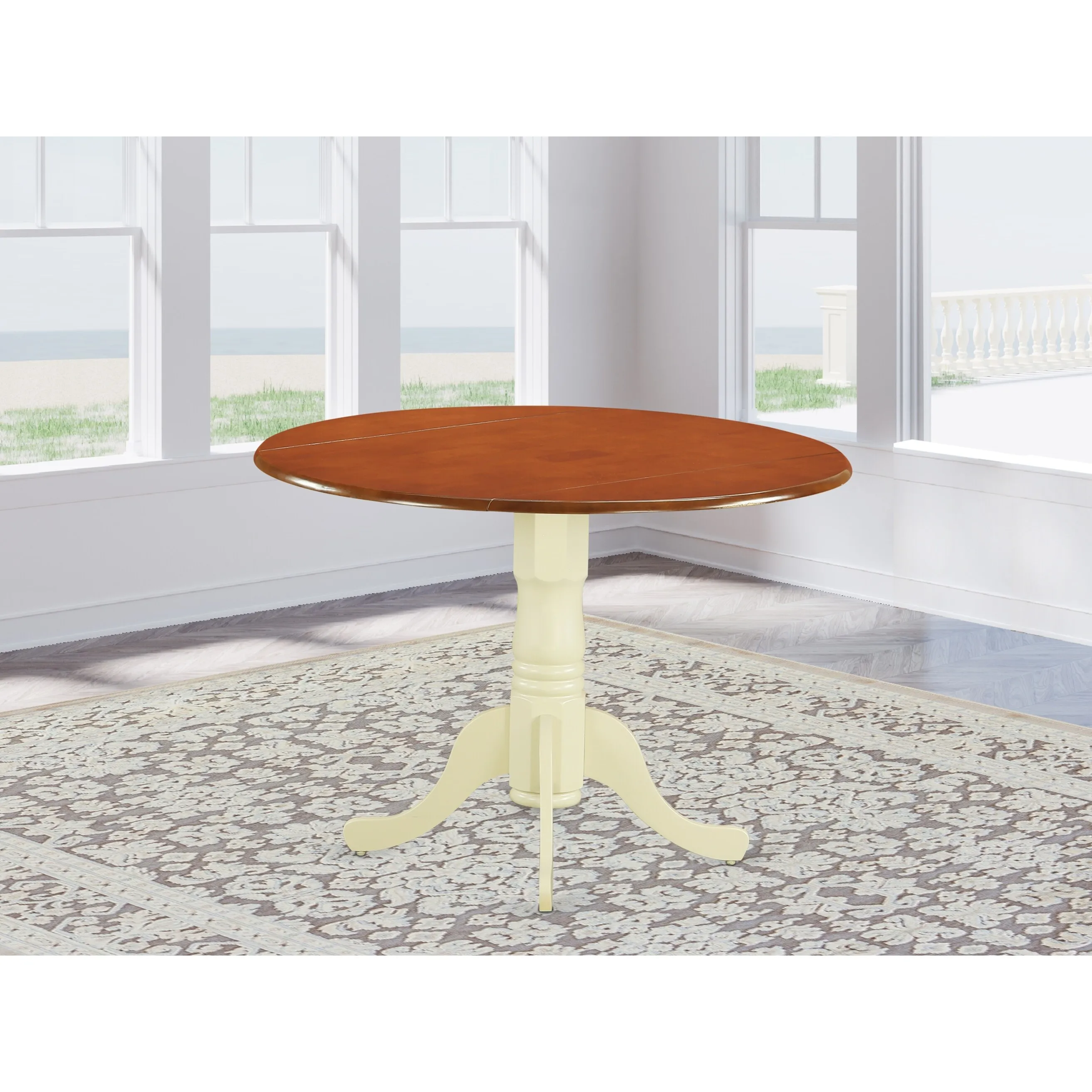 East West Furniture Dublin Modern Kitchen Table - a Round Dining Table Top with Dropleaf & Pedestal Base, (Finish Options)