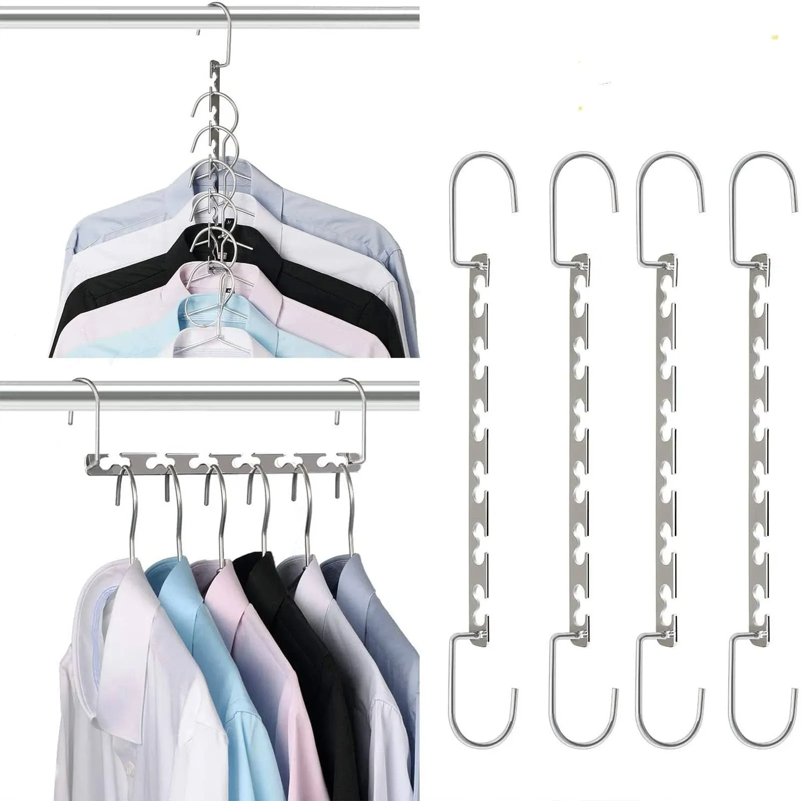 TOPIND Metal Magic Hangers Space Saving Hangers 12-Holes Closet Storage Organization, Stainless Steel Magic Multifunctional Hanger for Wardrobe Heavy Clothes Pack of 4/6/8/10