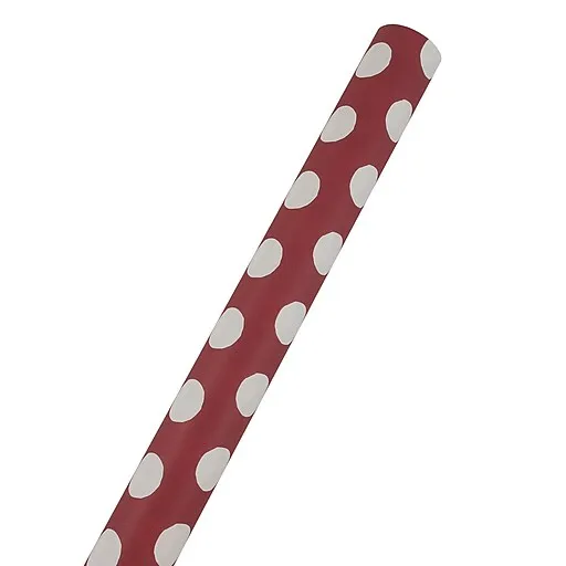 JAM Paper Wrapping Paper, 25 Sq. ft. x 30", Red with White Polka Dots (226431180)