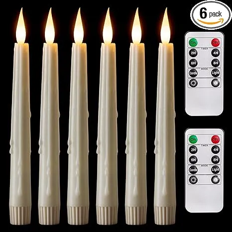 5plots White Real Wax Flameless Taper Candles with Remote, Dimmer, Timer, Battery Operated Candles with Flickering Flame, Realistic Drip Wax Look Window Candles for Home, Holiday Decor, 8 Inch, 6 Pcs