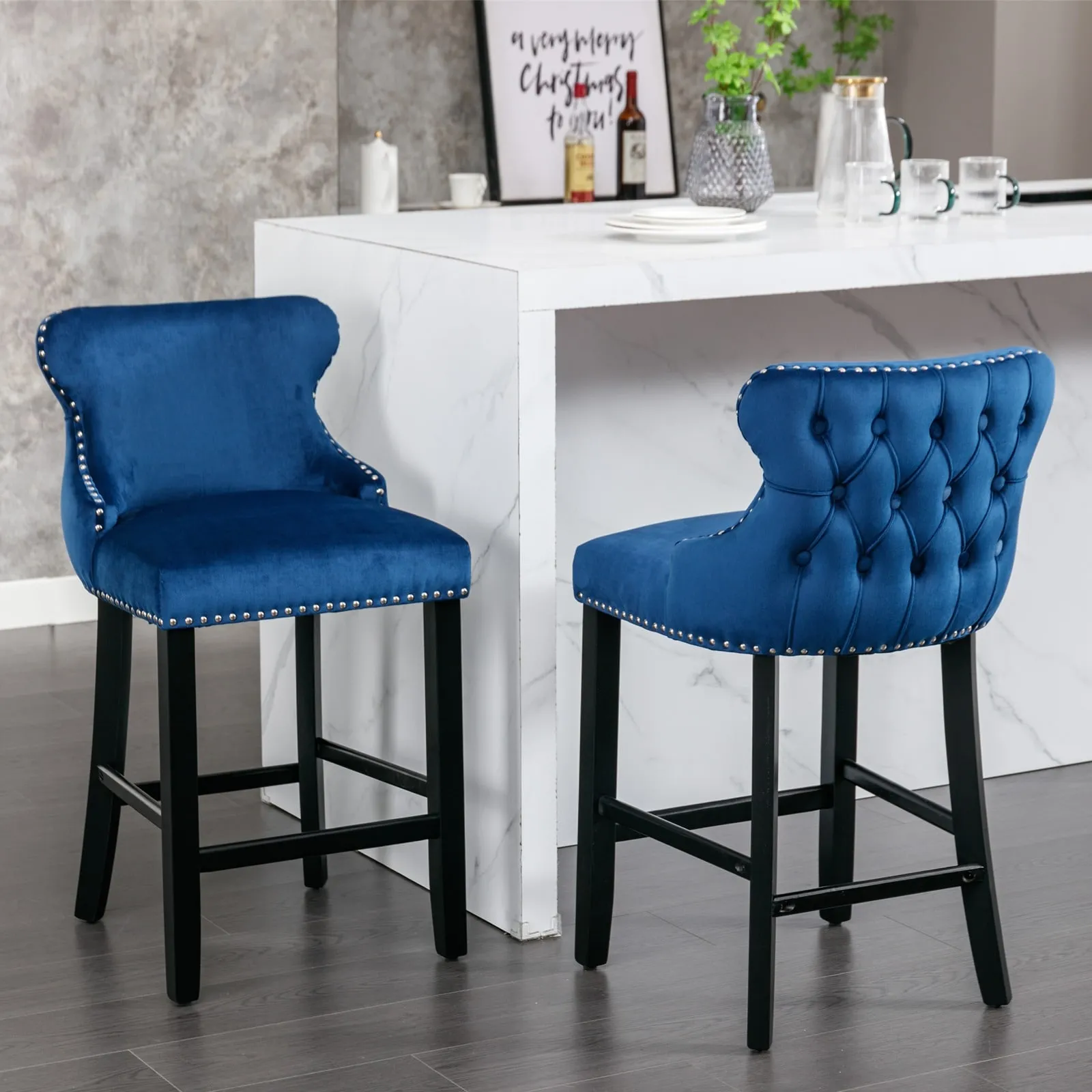 High end Tufted Solid Wood Contemporary Velvet Upholstered Dining Chair with Chrome Stainless Steel Plating Legs(Set of 2)