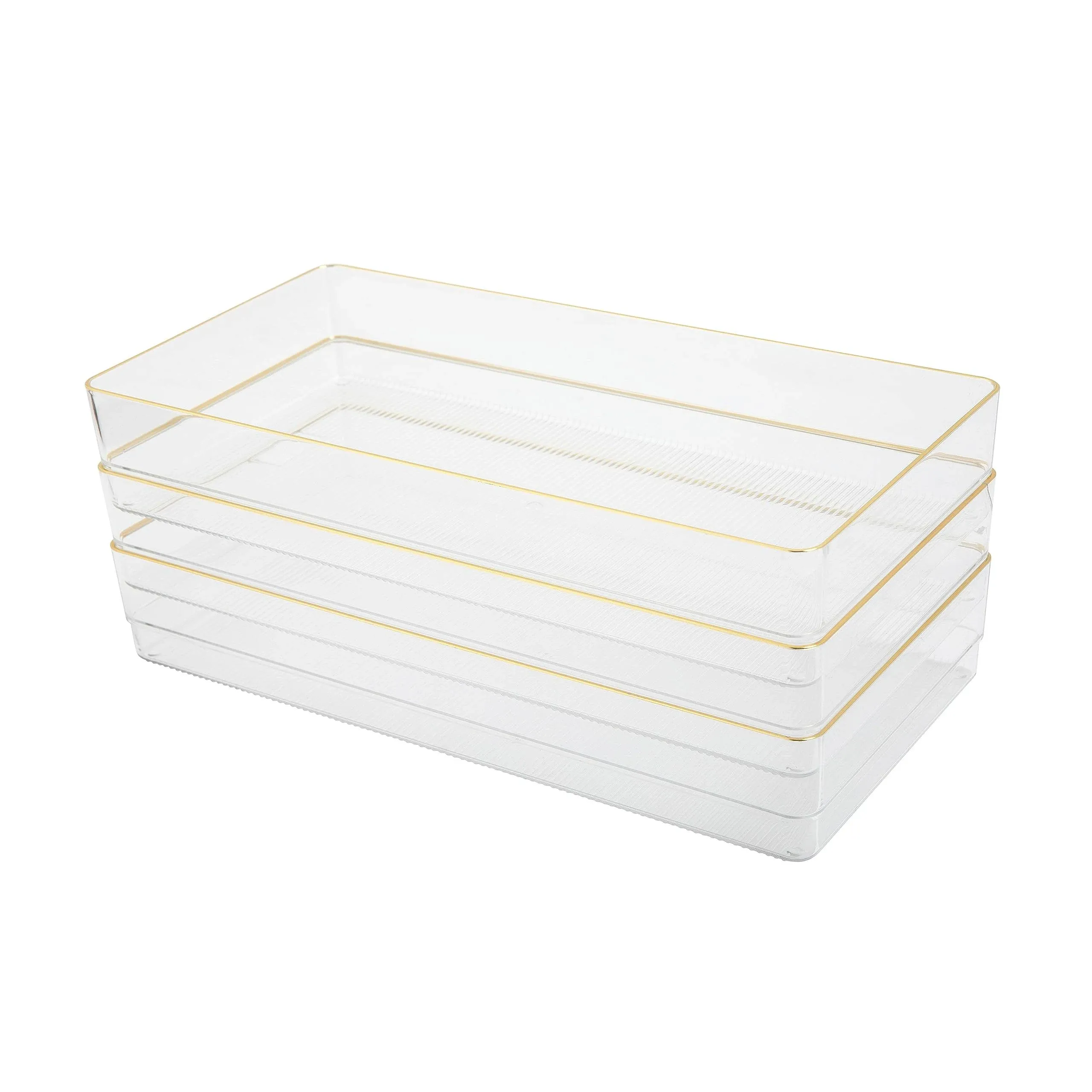 Martha Stewart Kerry Plastic Stackable Office Desk Drawer Organizers, 12" x 6", 3 ...