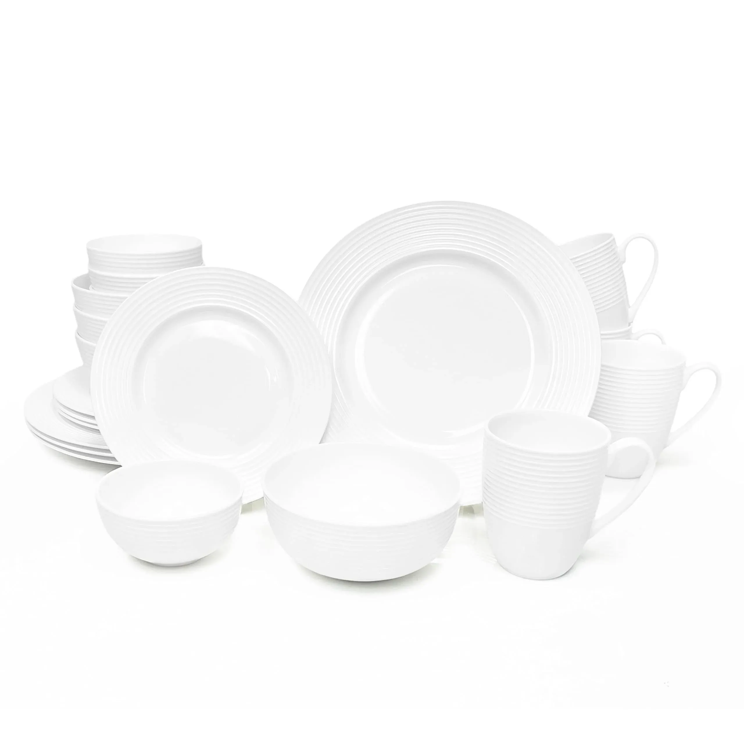 20 Piece Dinnerware Dish Set, Service for 4, White Embossed Circle