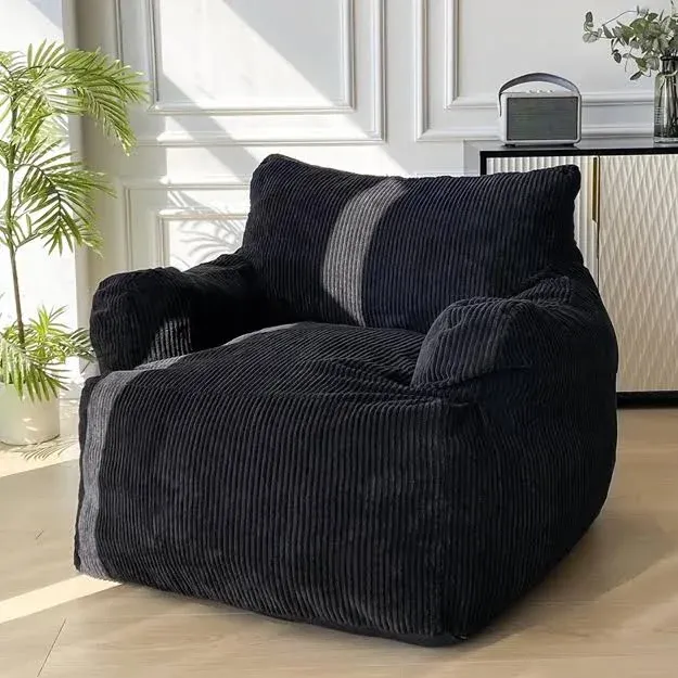 MAXYOYO Giant Bean Bag Chair, Stuffed Bean Bag Couch with Filler Large Living Room Bean Bag Chair for Adults, Big Lazy Sofa Accent Chair with Pocket Floor Chair for Gaming, Reading, Black