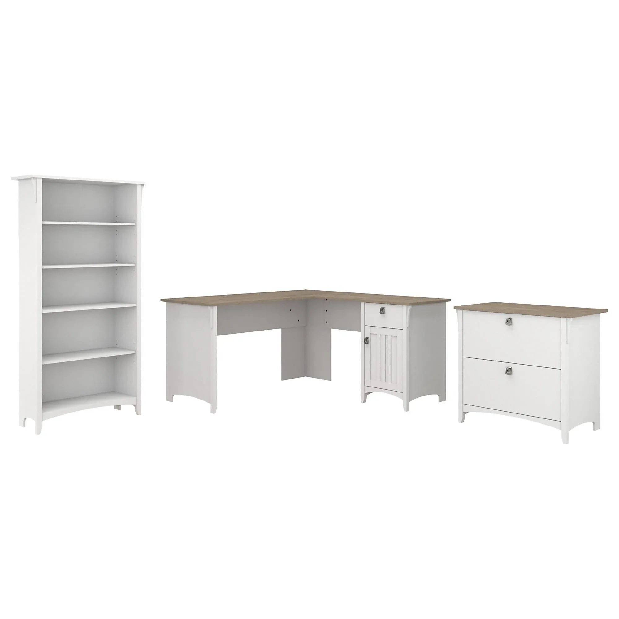 Bush Furniture Salinas 60W L Shaped Desk with Lateral File Cabinet and 5 Shelf ...