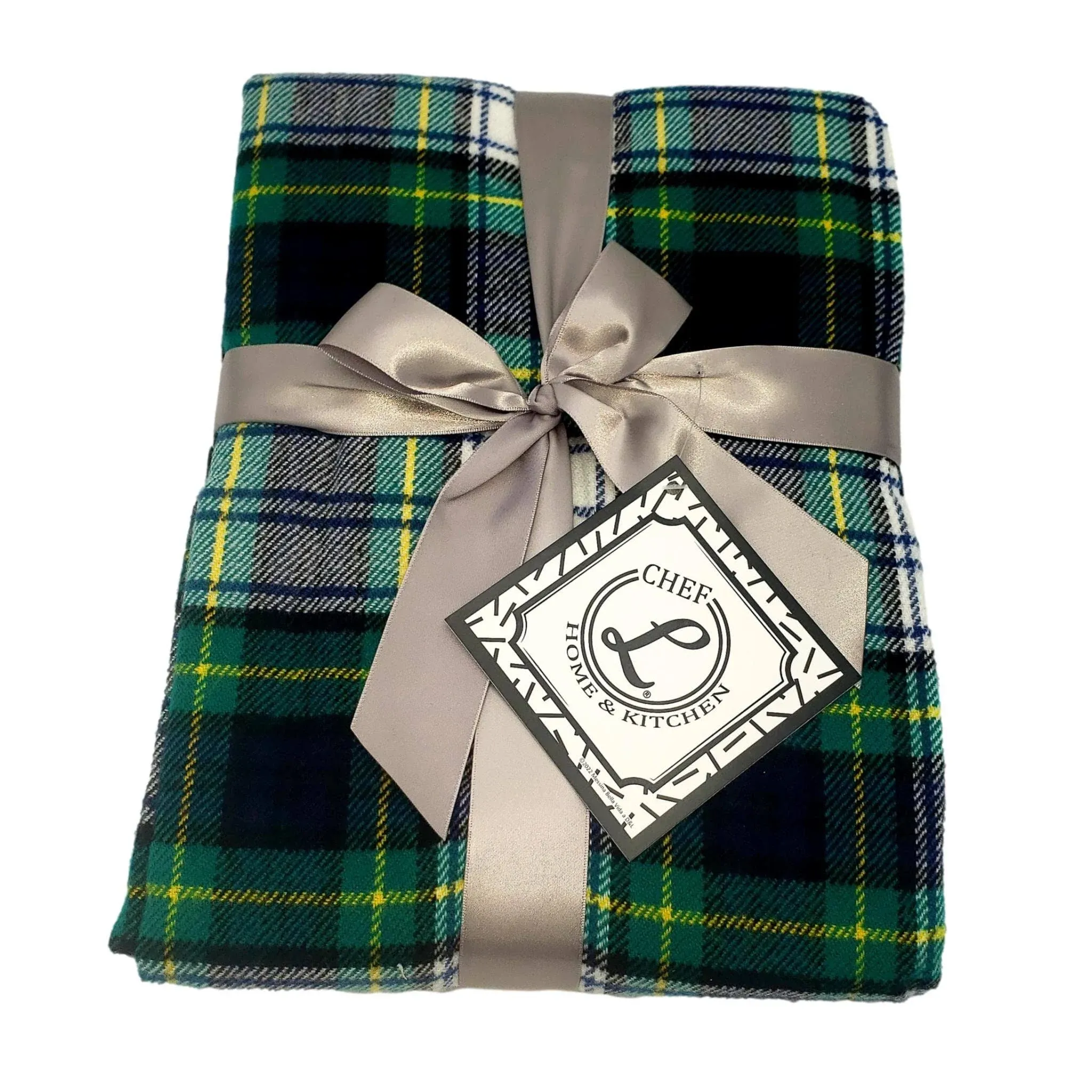 CHEF L HOME & KITCHEN Throw Blanket Green Plaid with Tassels/Fringe- 60" x 50"