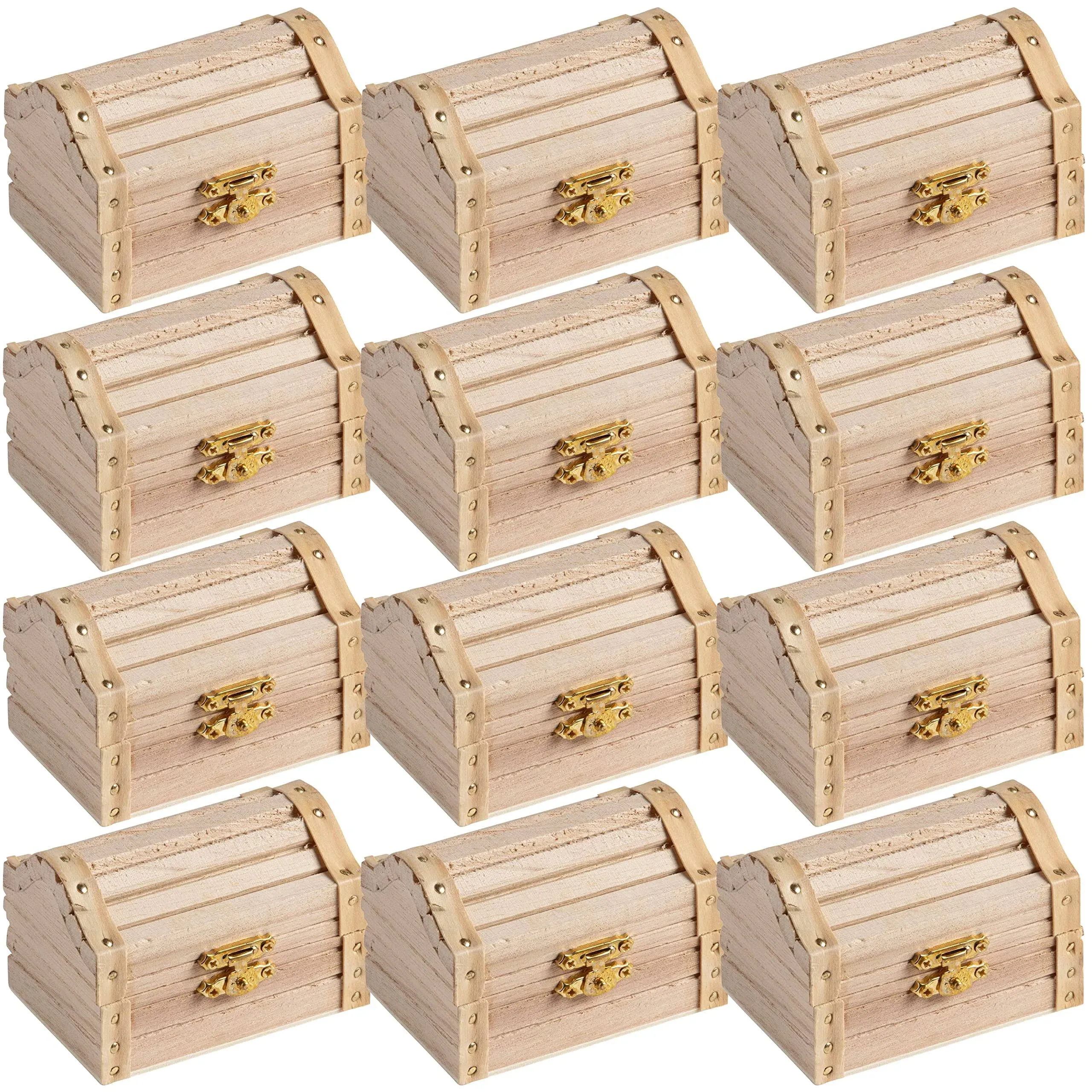 3.5 Unfinished Wood Treasure Chest by Make Market - Ready-To-Decorate Wood Box for Trinkets, Coins, Valuables - Bulk 12 Pack