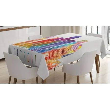 Detroit Decor Tablecloth Vibrant Colored Abstract Skyscrapers Modern Architecture Watercolor Landmarks Rectangular Table Cover for Dining Room Kitchen 60 X 84 Inches Multicolor by Ambesonne