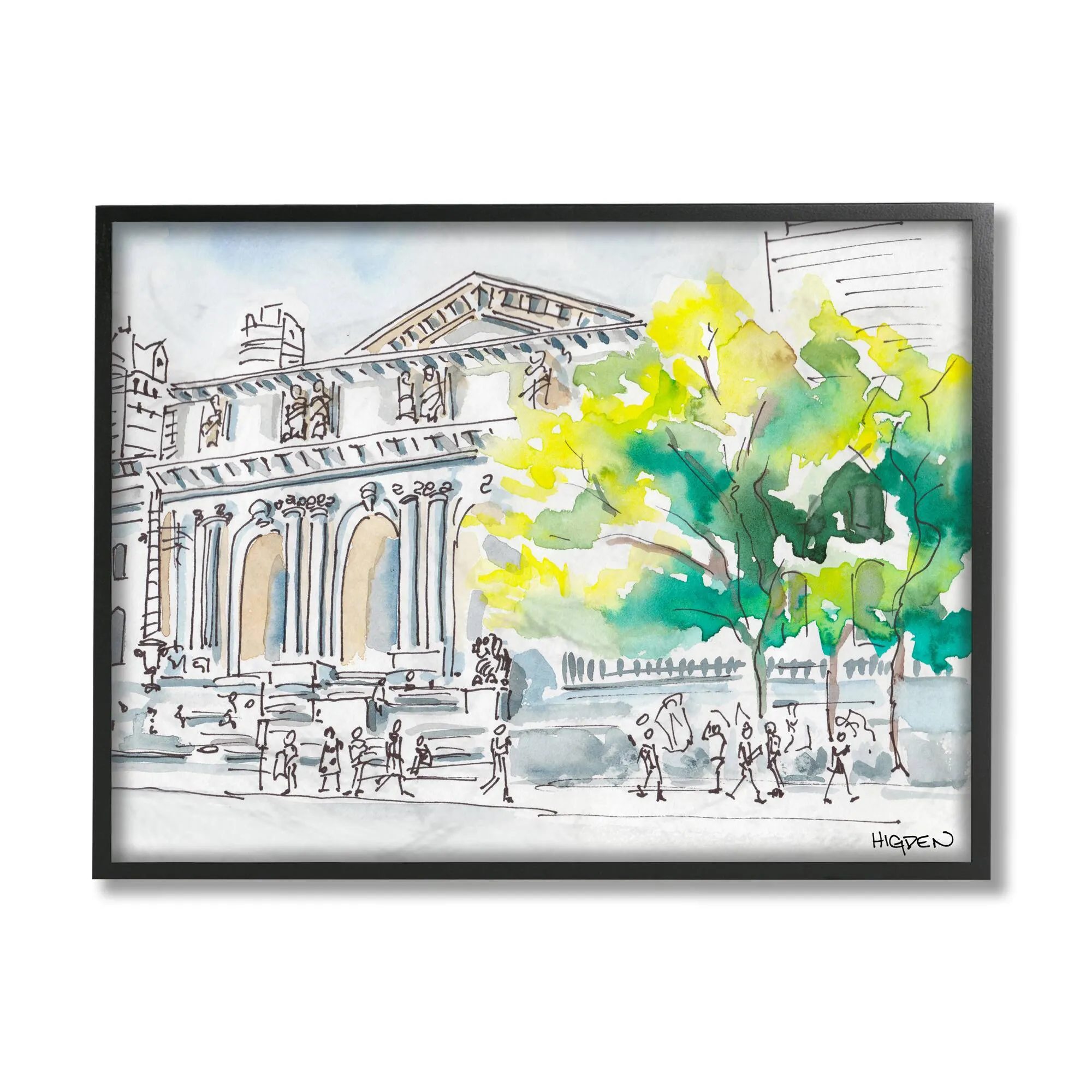 Stupell Industries Classic City Architecture Urban Watercolor Landscape in Black Frame Wall Art