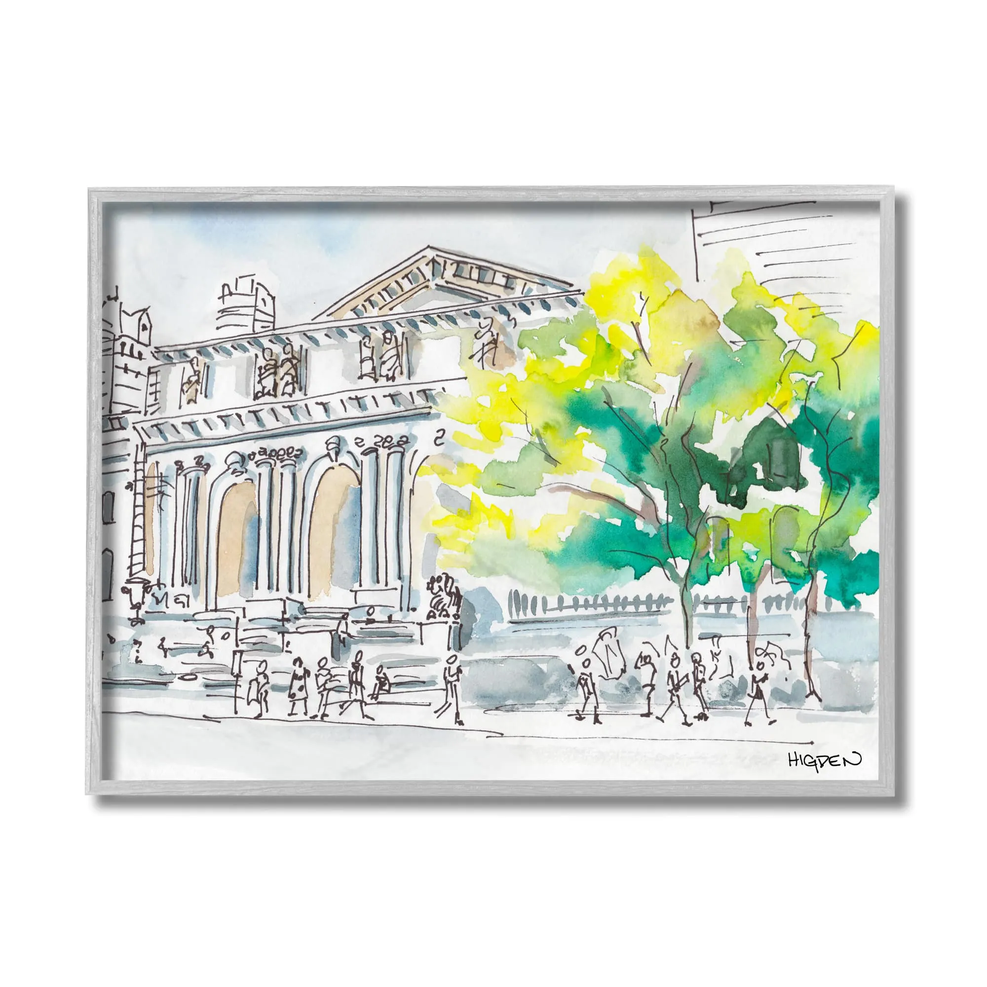 Stupell Industries Classic City Architecture Urban Watercolor Landscape in Gray Frame Wall Art