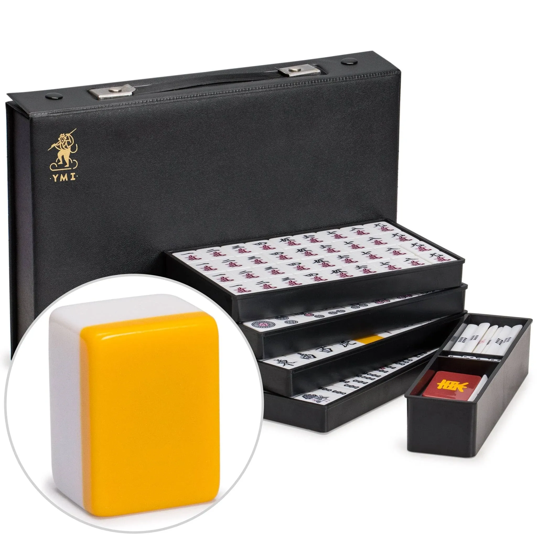 Yellow Mountain Imports Japanese Riichi Mahjong Set - White and Yellow Standard ...