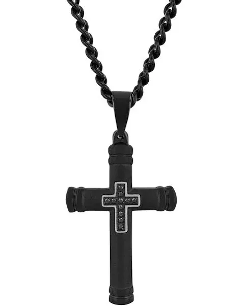 Brilliance Fine Jewelry Men's Diamond Accent Stainless Steel Cross Pendant ...