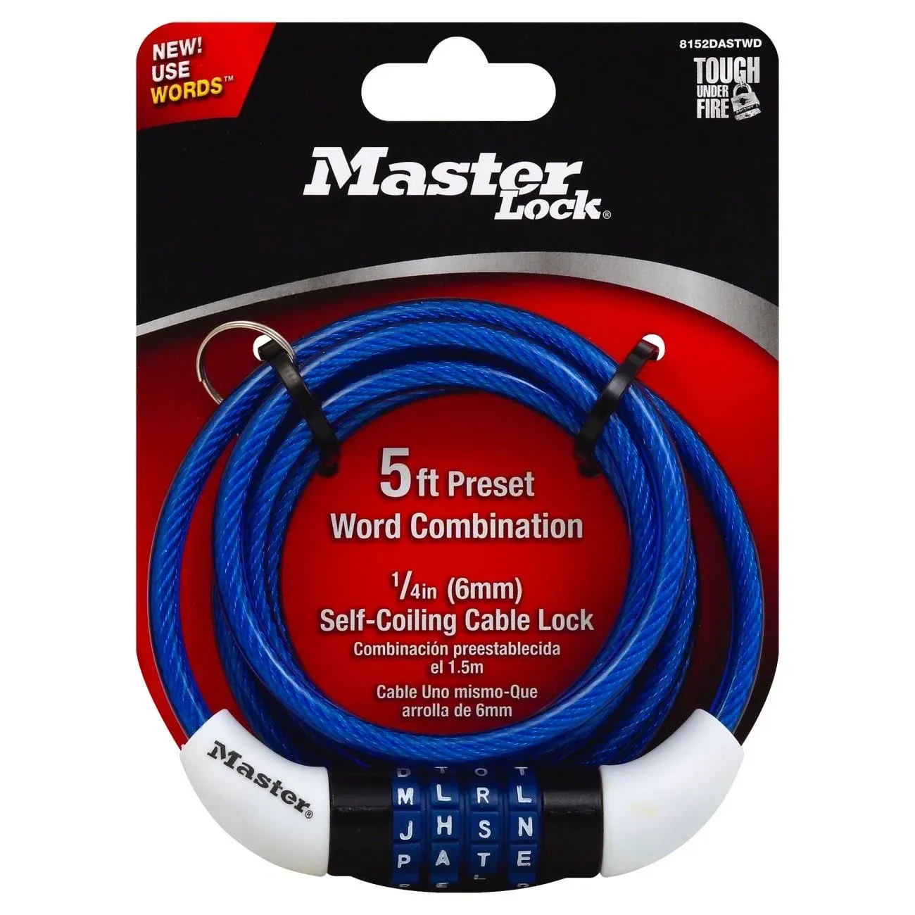 Master Lock 1/4 in. W X 5 ft. L Vinyl Covered Steel 4-Dial Combination Locking Cable