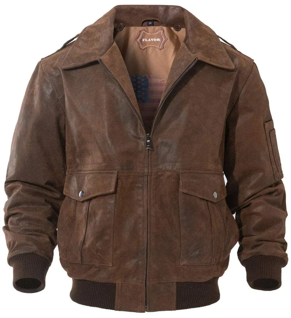 Flavor Men's Leather Air Force Aviator Flight Bomber Jacket