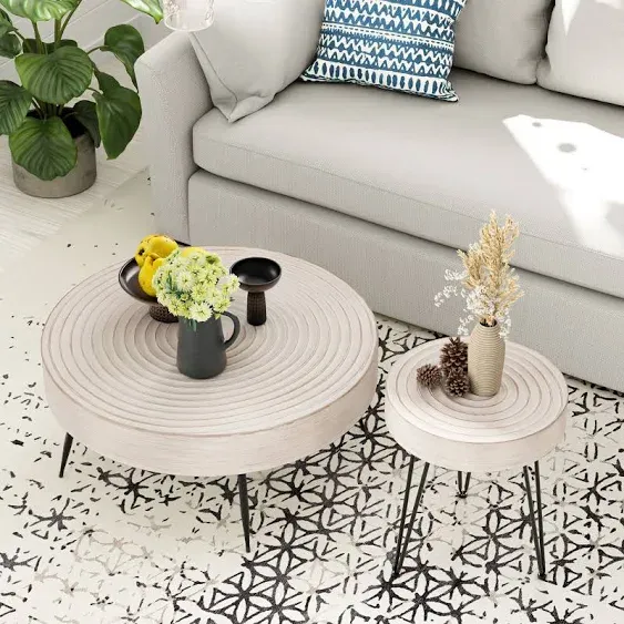 COZAYH 2-Piece Modern Farmhouse Coffee Table Set