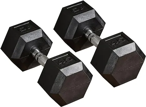 Hex Dumbbells Set, Rubber Hand Weights with Non-Slip Handles, Anti-roll, for Women or Men Home Gym Workout, 2 x 45lbs