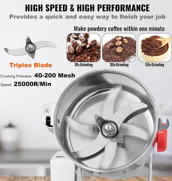 VEVOR Commercial Spice Grinder Electric Grain Mill Grinder High Speed