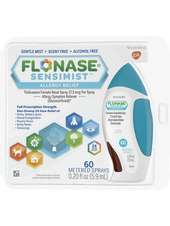 Flonase Sensimist Allergy Relief Nasal Spray Non Drowsy Allergy Medication, Gentle Mist - 60 Sprays