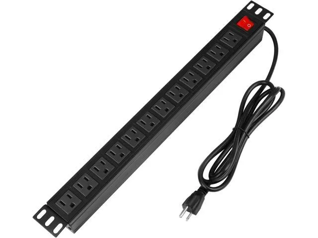 BTU Power Strip Surge Protector Rack-Mount PDU, 12 Outlet Power Strip with Switch, Metal Mountable Power Strip Heavy Duty for Server Racks, Garage Shop Power Strip, Industral Commercial (Black 6FT)