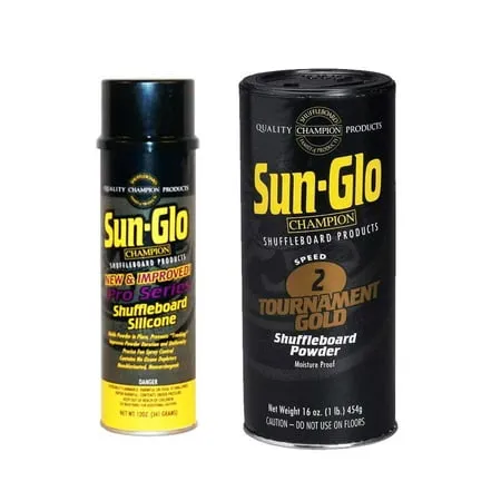 Sun-Glo Silicone Shuffleboard Spray (12 oz.) & #2 Speed Shuffleboard Powder - Tournament Gold (16 oz.) Combo