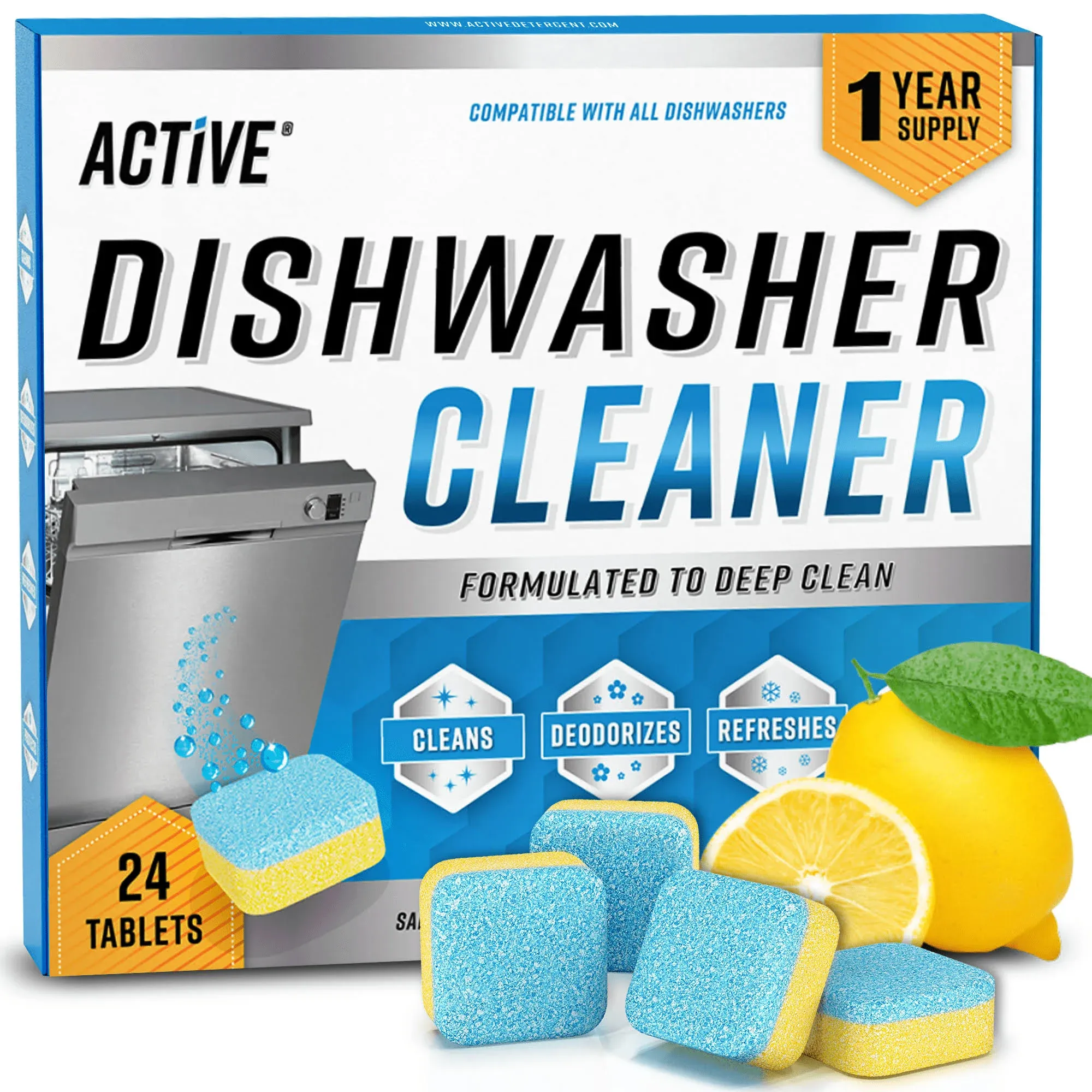 Active Dishwasher Cleaner and Deodorizer Tablets 24 Pack