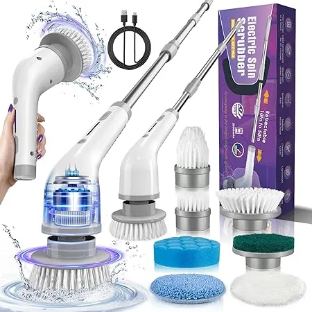 Electric Spin Scrubber, Cordless Shower Spin Scrubber with 7 Brush Heads ...