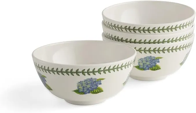 Portmeirion Botanic Garden 6" Serving Bowls - Set of 4 | Hydrangea Motif | Melamine | BPA Free | Dishwasher Safe | Ideal for Soup or Cereal | Indoor and Outdoor Use