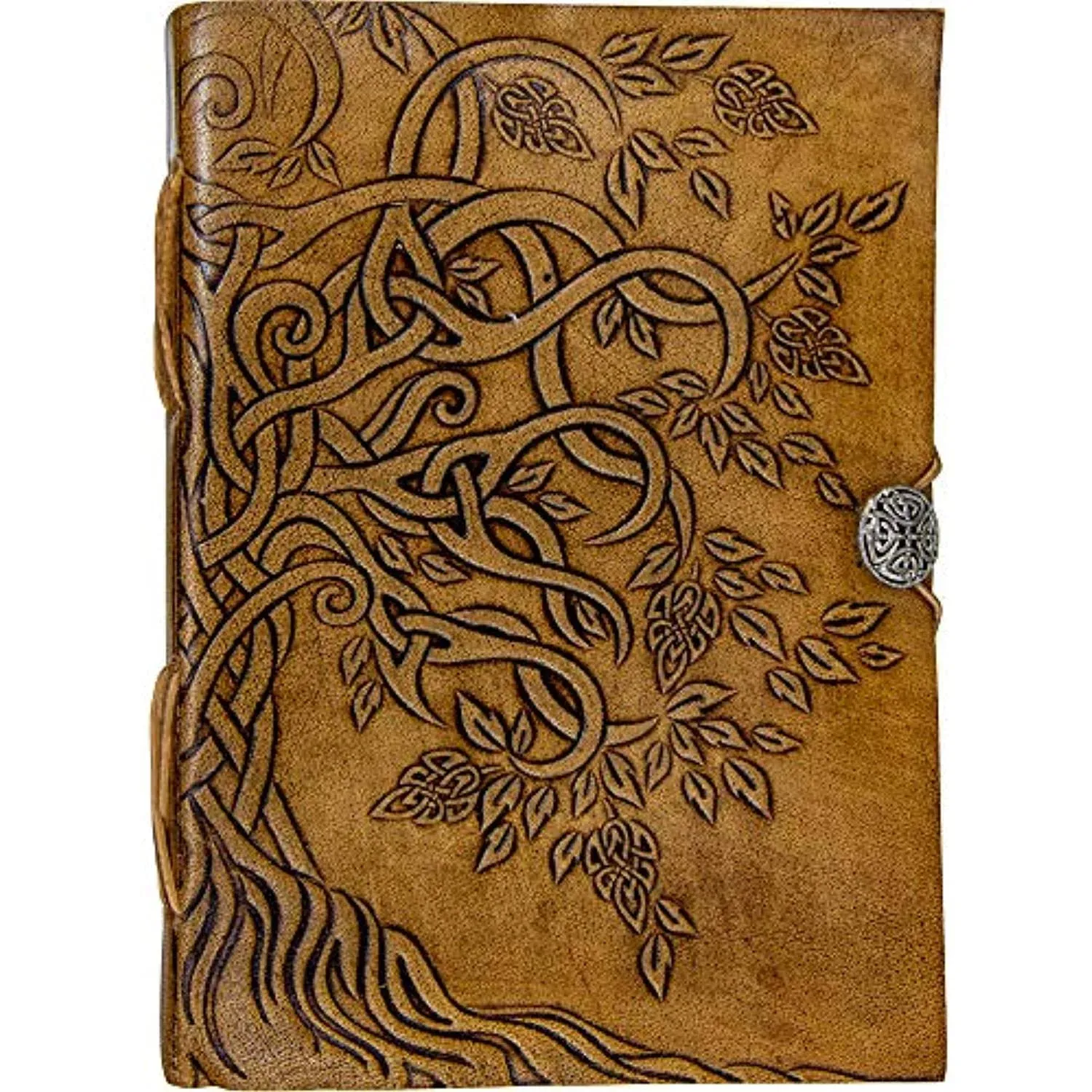 Tree of Life Handmade Leather Journal 200 Unlined Pages Notebook Button Closure