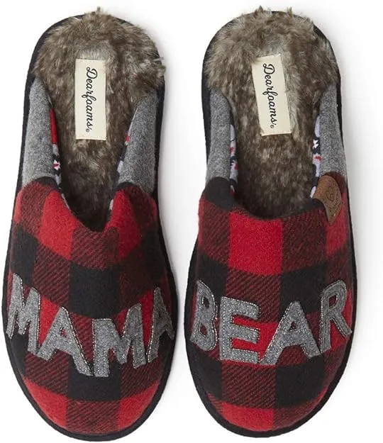 Dearfoams Women's Mama Bear Buffalo Check Clog Slipper