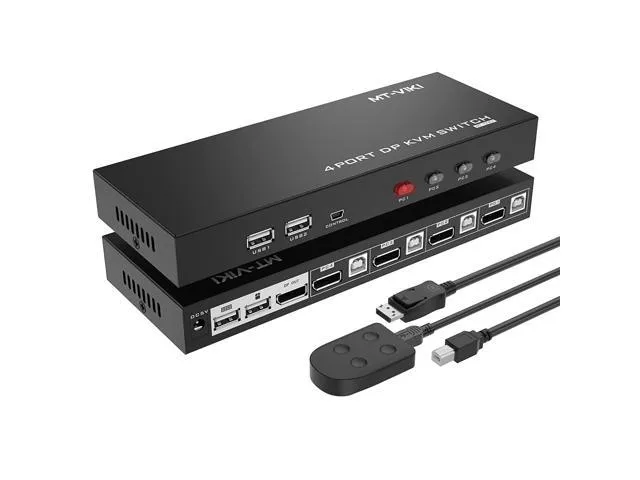 KVM Switch DisplayPort 4 Port, MT-VIKI UHD 4K@60Hz DP KVM Switch for Four Computers Sharing 1 Monitor, Keyboard, Mouse, Included 4 DP & USB.