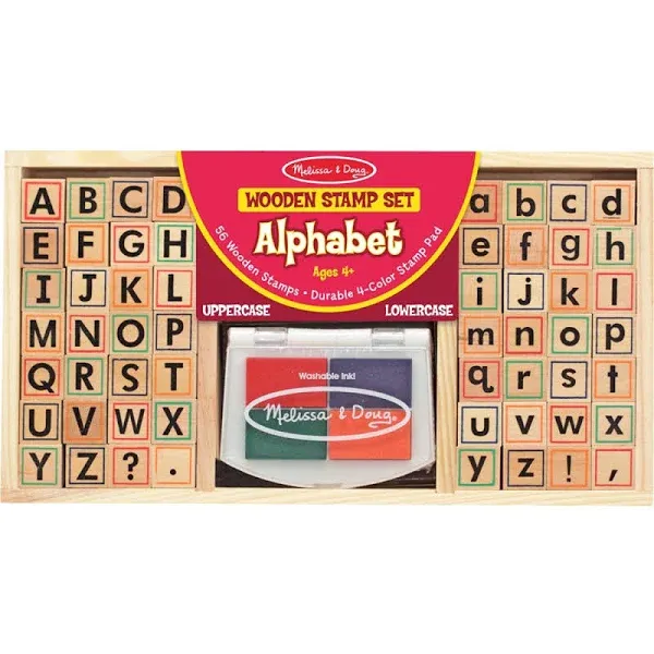 Melissa & Doug Wooden Alphabet Stamp Set - 56 Stamps With Lower-Case and Capital Letters