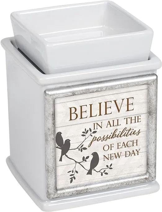 Elanze Designs Believe in Possibilities Ceramic Slate Grey Interchangeable Photo Frame Candle Wax Oil Warmer