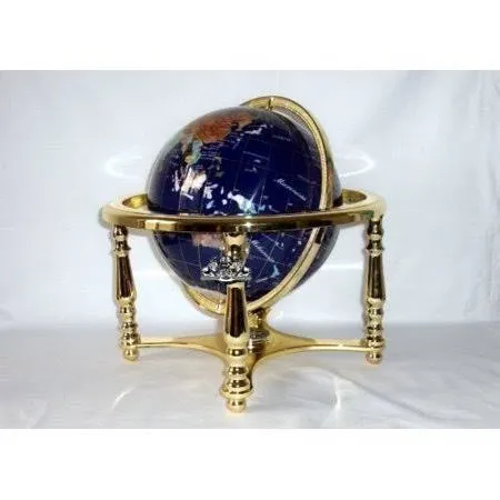 Unique Art Since 1996 14" Blue Lapis Gemstone Globe with Gold Stand