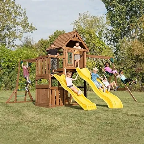 Timberview Wooden Play Swing Set Swing-N-Slide