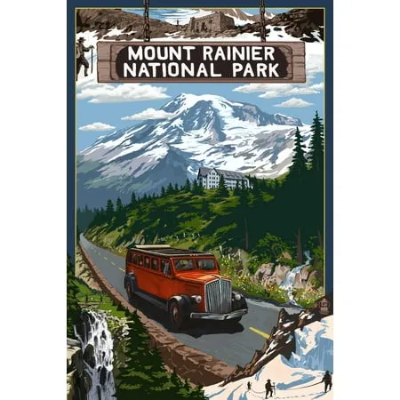 Mount Rainier National Park Washington Montage (24x36 Giclee Gallery Art Print Vivid Textured Wall Decor)